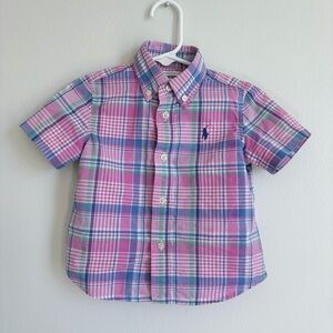 Ralph Lauren Boys Short-Sleeve Pink & Blue Plaid Button-Down Shirt